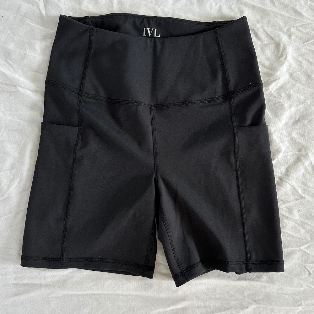 IVL Collective Black High Waisted Biker Shorts with Side Pockets